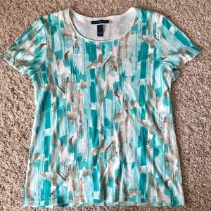 Karen Scott - Women’s (L) Blue / Grey / Black Brush Stripe Top Shirt